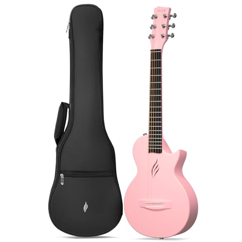 Enya Nova Go Carbon Fiber Acoustic Guitar 1/2 Size Beginner Adult Travel Acustica Guitarra w/Starter Bundle Kit of Colorful Packaging, Acoustic Guitar Strap, Gig Bag, Cleaning Cloth, String(Black)