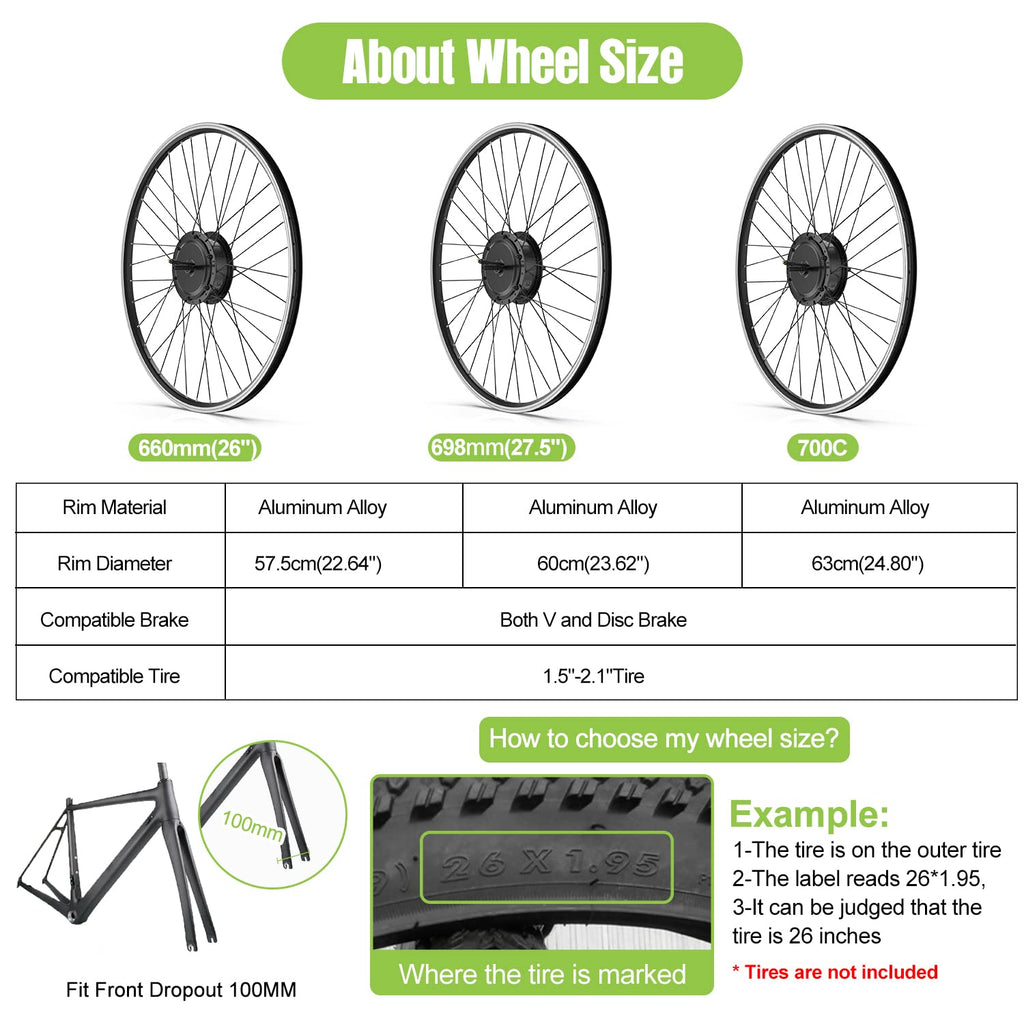 48V 500W Front Hub Motor Electric Bike Conversion Kit for 26"/700C Wheel U12873
