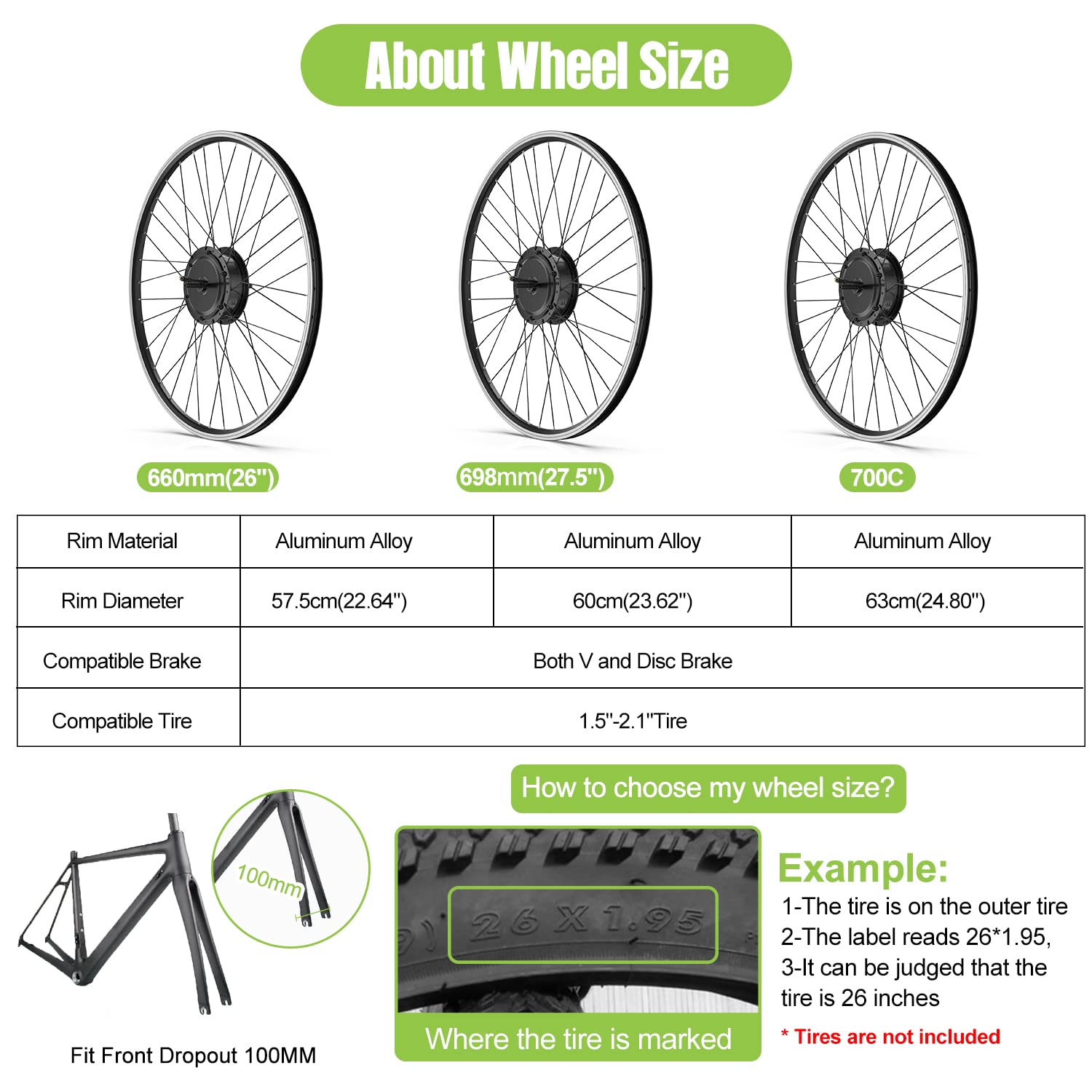48V 500W Front Hub Motor Electric Bike Conversion Kit for 26"/700C Wheel U12873