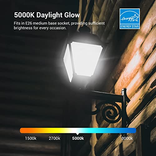 Dusk to Dawn LED Light Bulbs, A19 Sensor Bulb, Auto On/Off, 9W, 800LM, 5000K Daylight, E26 Base, 4-Pack O646388