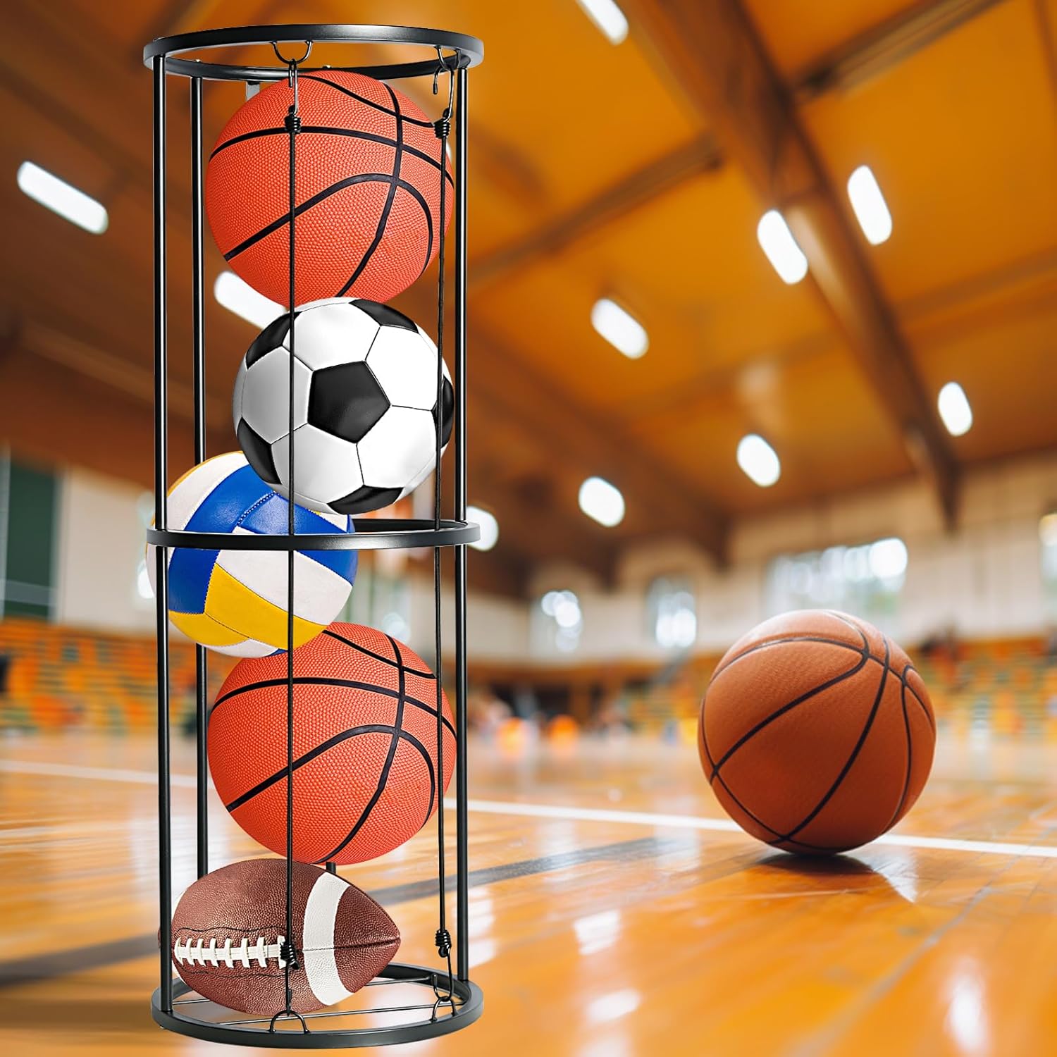 Ball Storage Rack, Wall-Mounted Sports Equipment Organizer for Home and Gym E455532