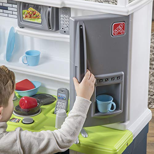 Kids Play Kitchen Set with 20 Pieces, Indoor Outdoor Toy, Blue White Green T389418