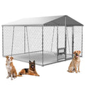 10×10×7FT Large Dog Kennel Outdoor with Bowls, Heavy Duty Outdoor Dog Kennel with Cover, Outside Chain Link Dog Playpen Dogs Run Dog Cage with Lock & Waterproof Roof for Backyard