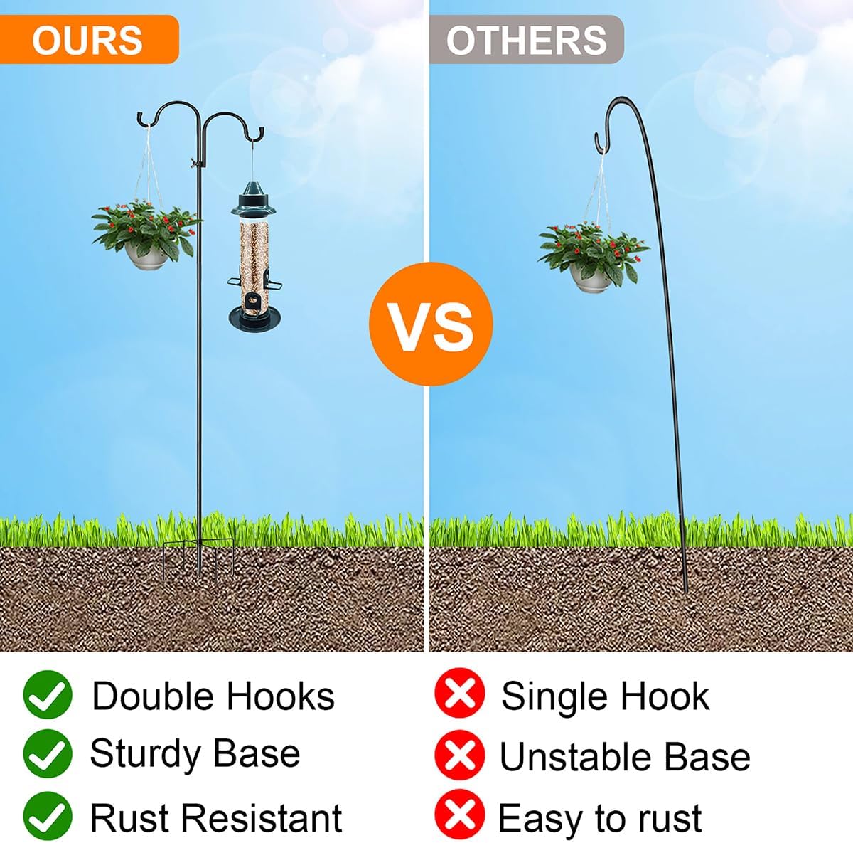 Shepherd Hook for Bird Feeder, 92 Inch, 2 Pack, Outdoor Heavy Duty F512299