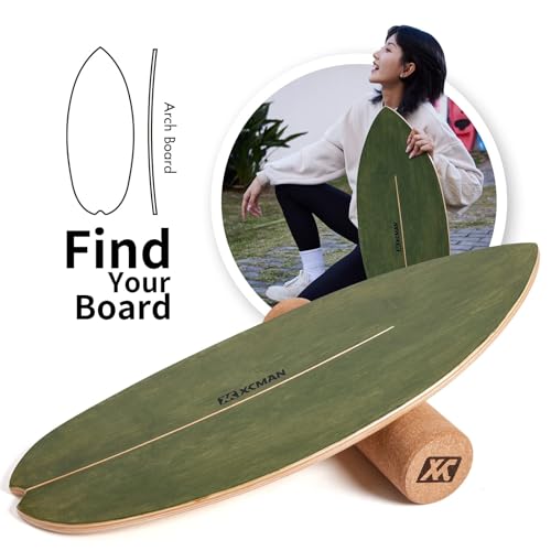 Surf Balance Board Trainer with Roller Wooden Exercise Balancing Stability Trainer I8359