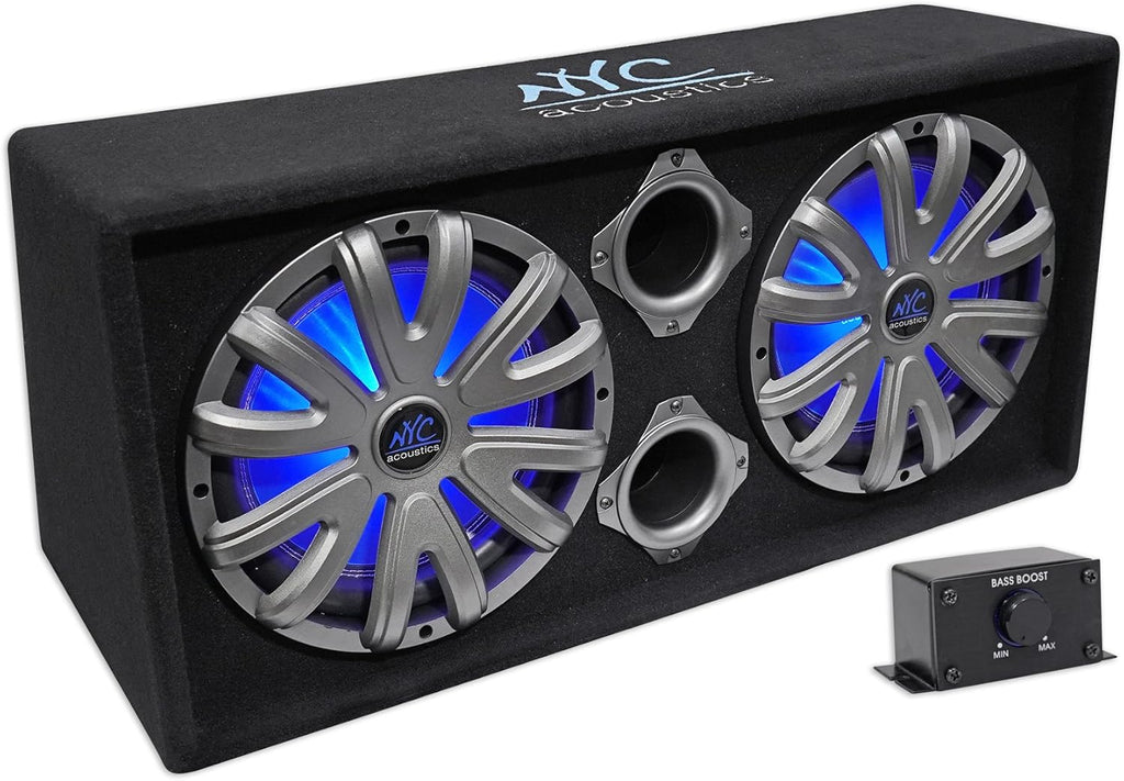 Dual 12" 1800W Powered Car Subwoofer System with LED and Wire Kit E108