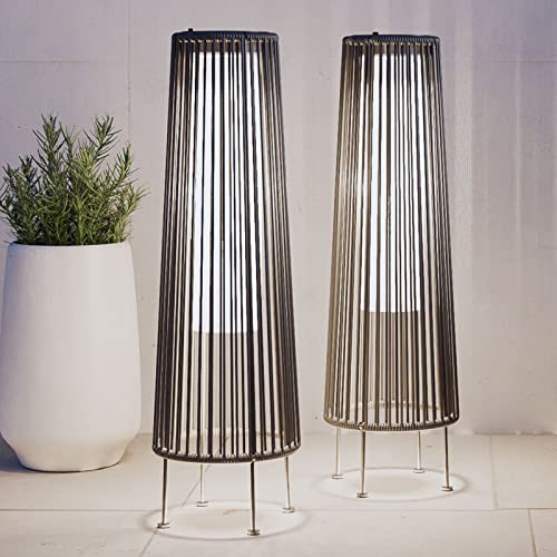 Grand patio Outdoor Floor Solar Light 2-Pack, Wicker Solar Patio Lamp Waterproof Outside Solar Deck Lamp for Porch, Yard, Garden, Lawn Decorations - Light Brown, Gordes 2 PCS