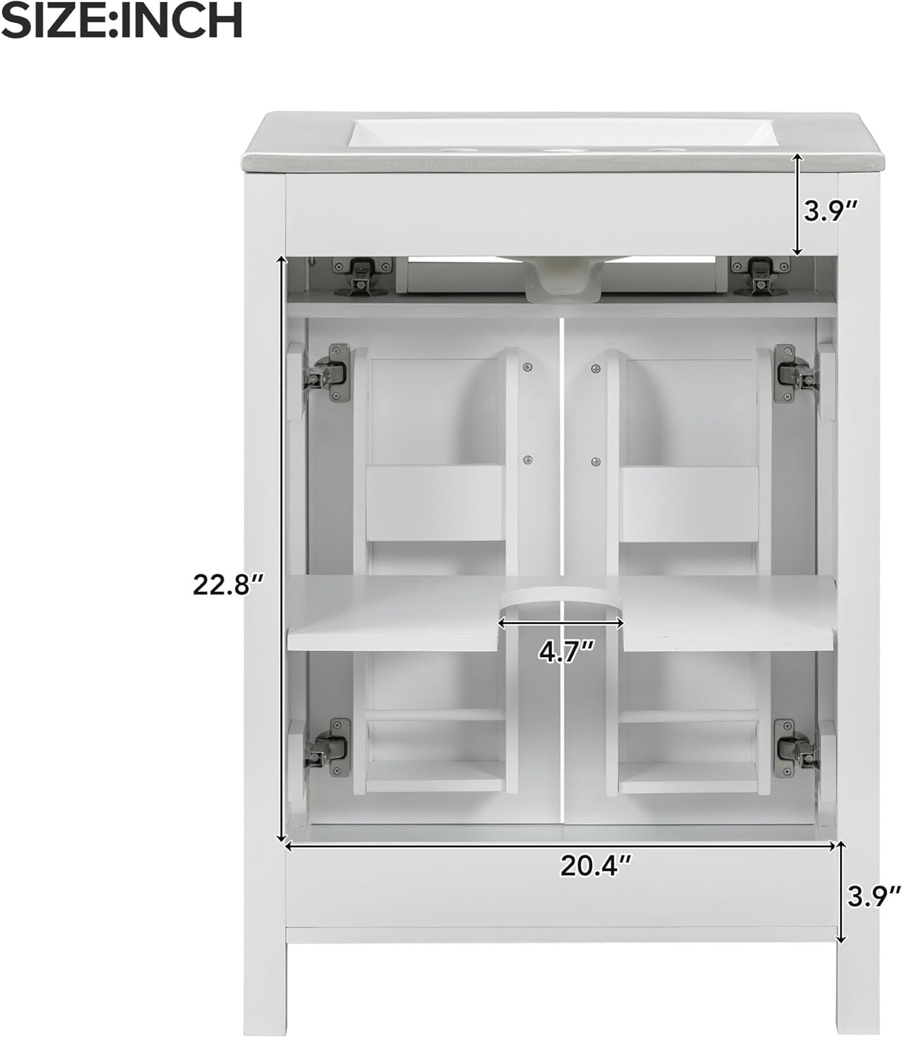 24" Bathroom Vanity with Sink, Single Basin, 2 Soft-Close Doors and Drawer, White G688089