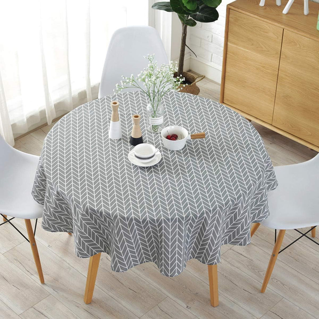 Cotton Linen Tablecloth with Arrow Pattern, Round 60 Inch L1726