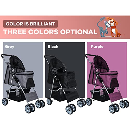 Dog Stroller 4-Wheel Folding Travel Carrier for Small-Medium Dogs and Cats Q7597