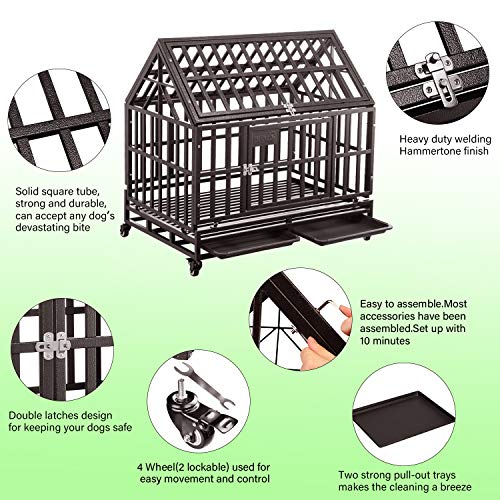 Dog Cage Crate Kennel Heavy Duty with Wheels for Large Dogs R240