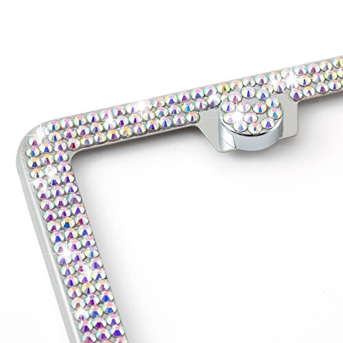 Rhinestone License Plate Frame for Women, 2 Pack Stainless Steel, Black U170585