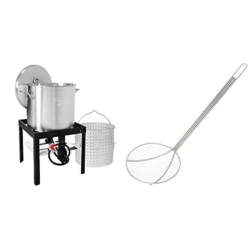 Creole Feast SBK1001 Seafood Boiling Kit with Strainer, Outdoor Aluminum Propane Gas Boiler with 10 PSI Regulator, Silver