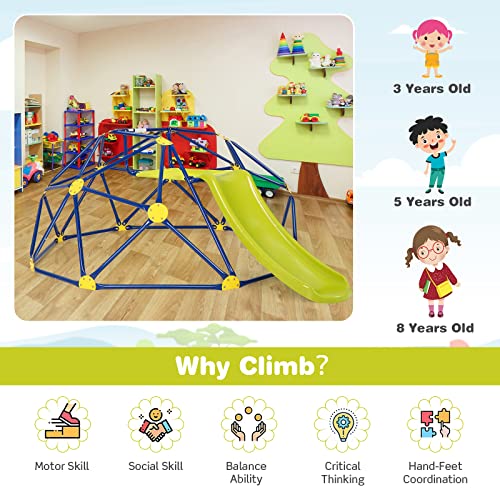 Climbing Dome with Slide, 2-in-1 Outdoor Jungle Gym for Toddlers, 8FT Geometric Climber Playground Set P950