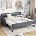MERITLINE Upholstery Daybed with Trundle and USB Charging, Twin to King Extendable Sofa Bed Frame, Daybed with Trundle Bed can be Flat or Erected, 2 Twin Beds for Bedroom Living Room (Grey)