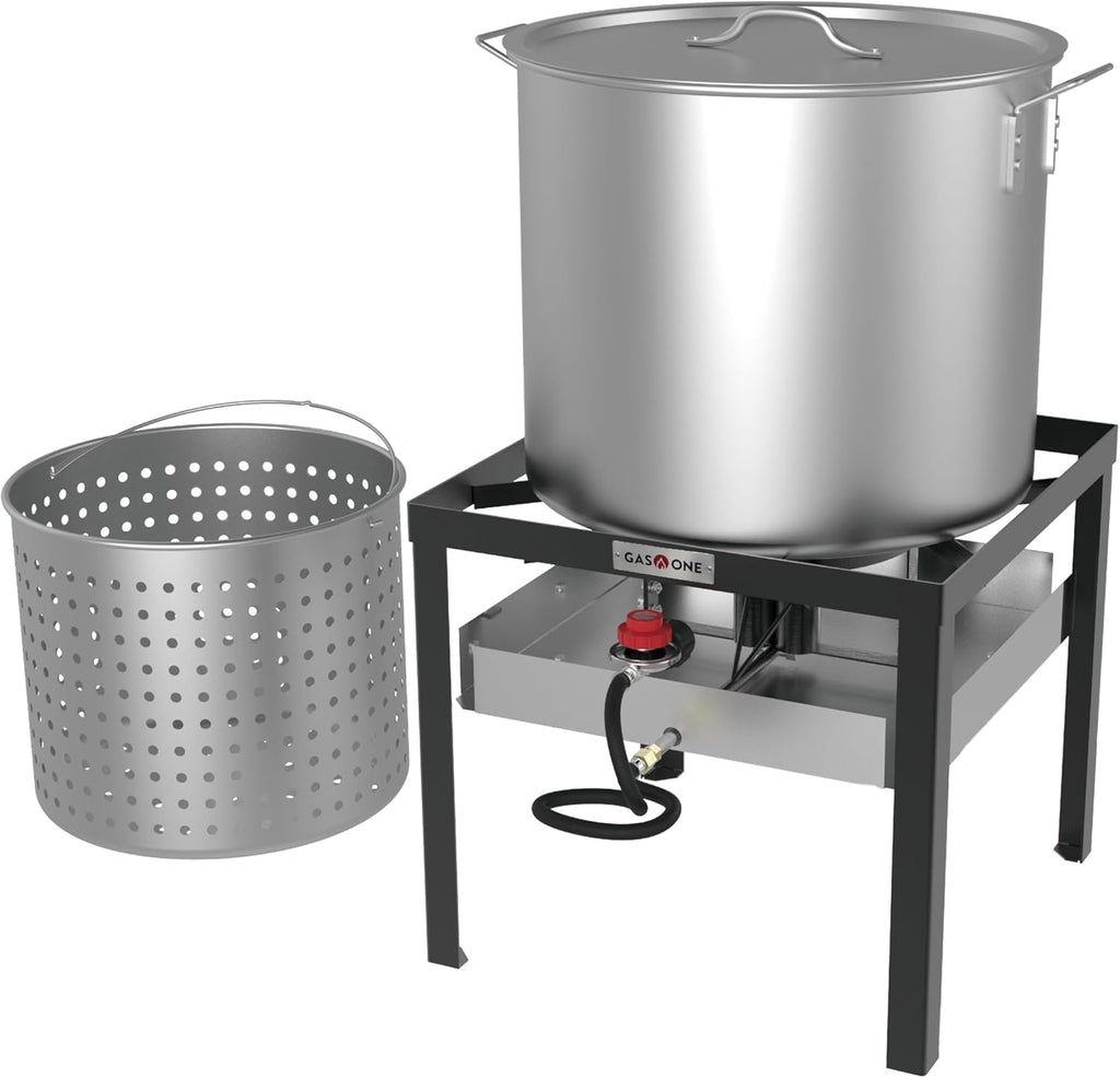 Gas One Seafood Boil Kit with Propane Burner, Propane Regulator, 80Qt Pot with Basket – Heavy Duty Construction Seafood Boil Pot for Outdoor Cooking – Easy to Clean and Durable Crab Boil Pot