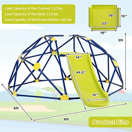 Climbing Dome with Slide, 2-in-1 Outdoor Jungle Gym for Toddlers, 8FT Geometric Climber Playground Set P950