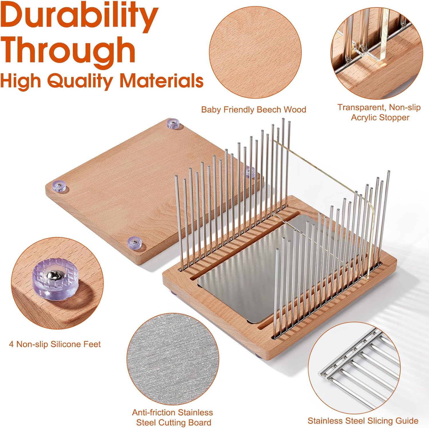 Stainless Steel Bread Slicer Guide with Beechwood Cutting Board R27345