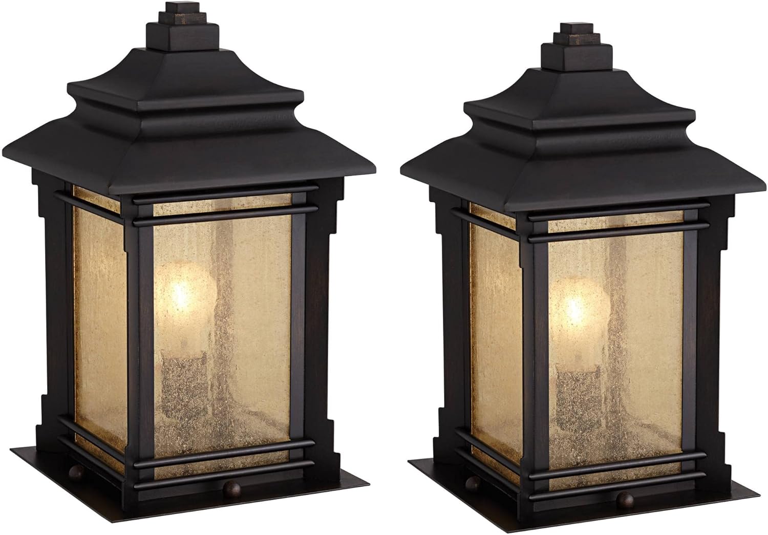 Franklin Iron Works Hickory Point Rustic Farmhouse Outdoor Pier Mount Light Fixtures Set of 2 Walnut Bronze 16 1/2" Frosted Cream Glass for Exterior Barn Deck House Porch Yard Patio Outside Garage
