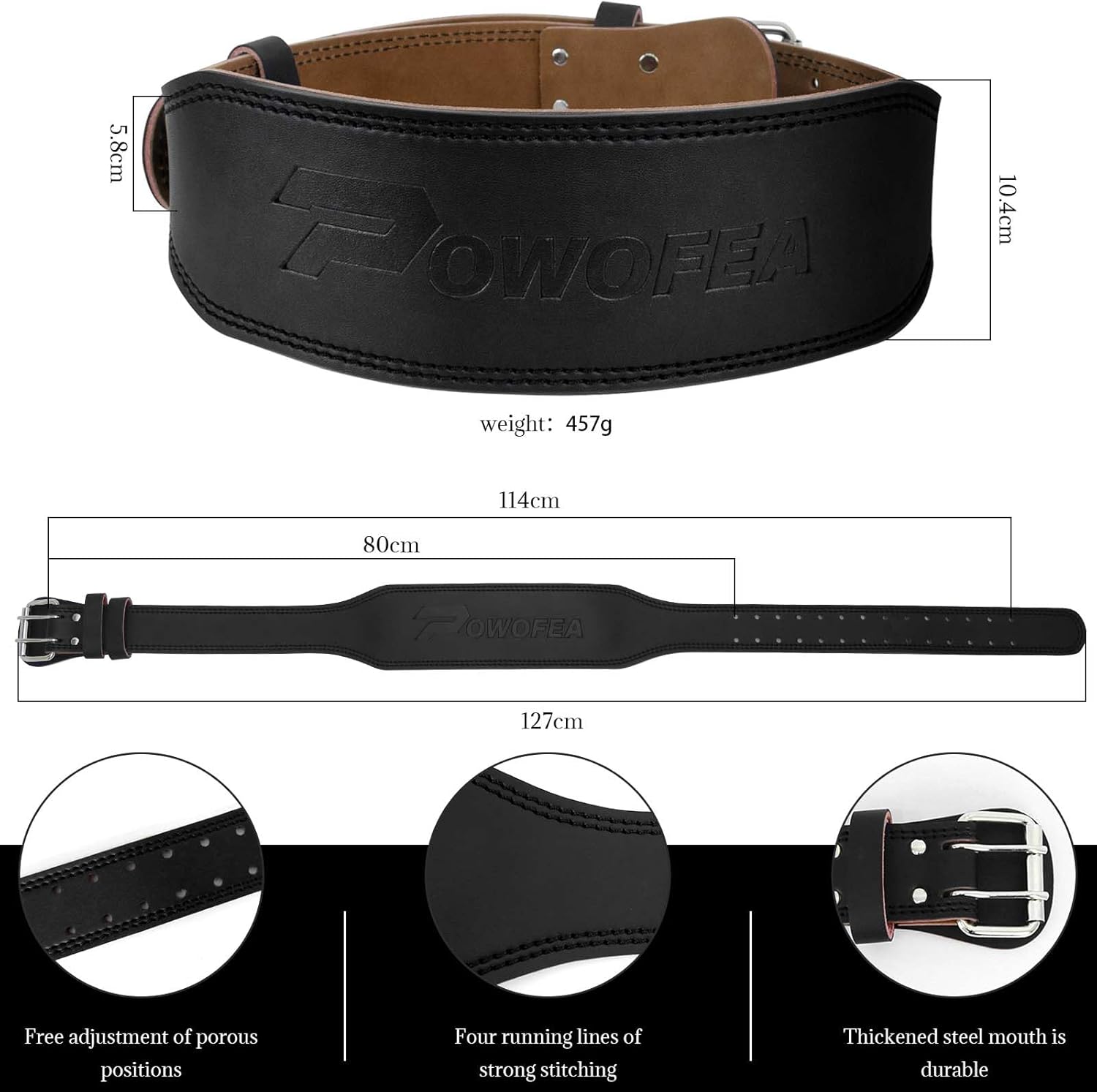 Weight Lifting Belt with Wrist Straps, Adjustable Leather Gym Belt for Squats and Deadlifts O4720