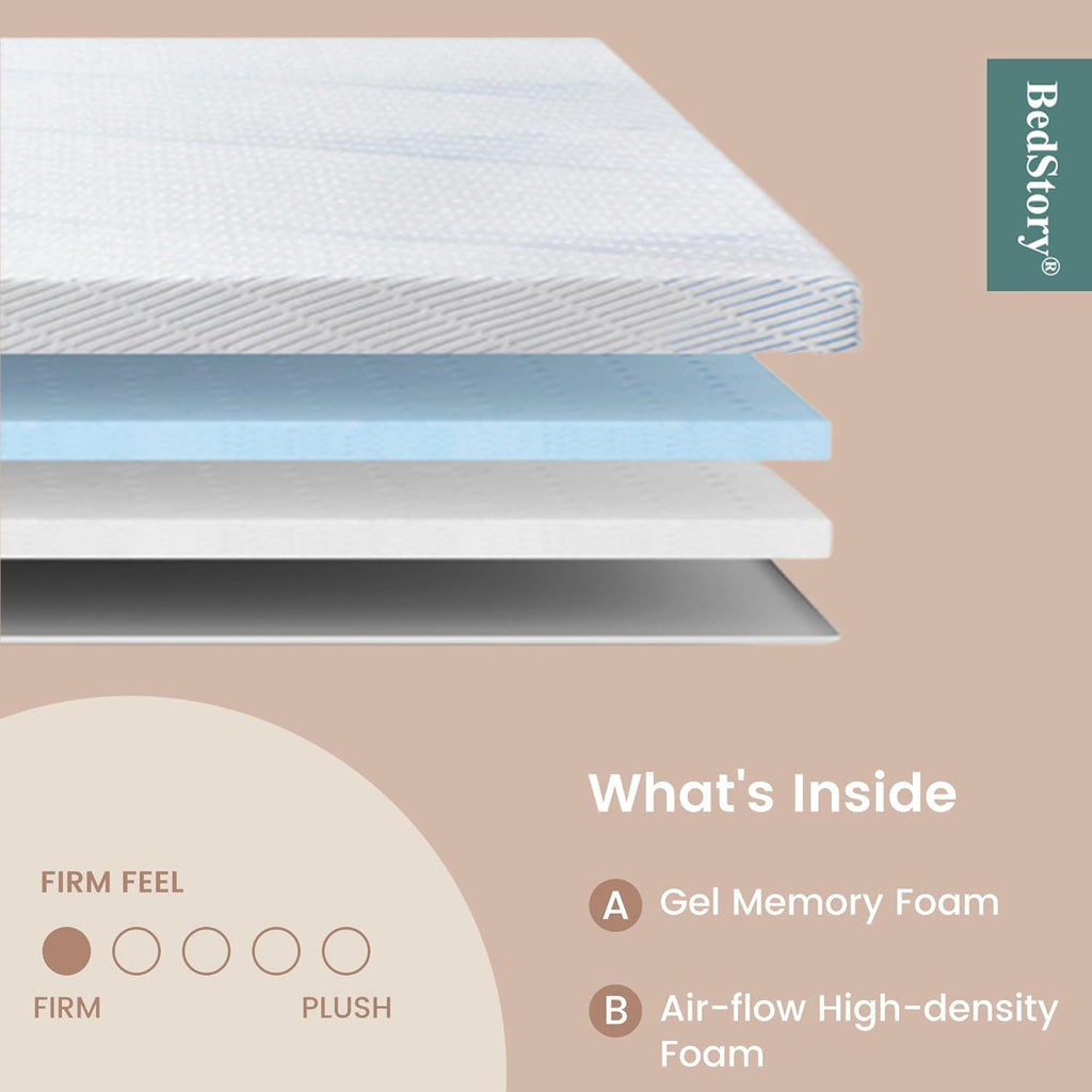 Firm Memory Foam Mattress Topper Twin Size, Cooling Gel Infused O235423