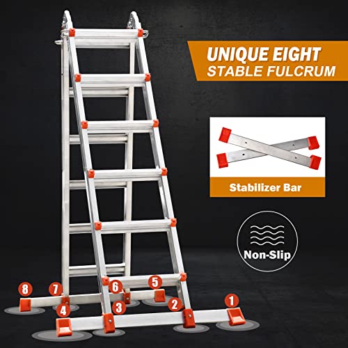 6 Step Multi Position Ladder with Tool Tray and Stabilizer Bar T129