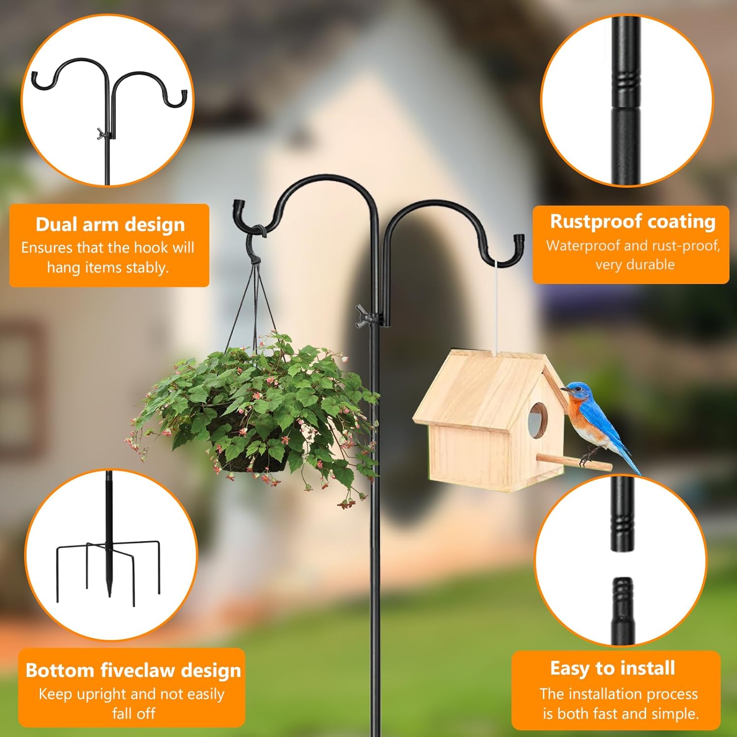 Shepherd Hook for Bird Feeder, 92 Inch, 2 Pack, Outdoor Heavy Duty F512299
