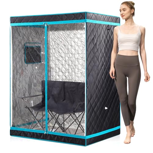 Full Size 2 Person Sauna Tent, Portable Steam Sauna Tent for Home, 1 or 2 Person Foldable Lightweight, Full Body Sauna Tent for Relaxation, Steamer Not Included, 2 Person Foldable Chair(Grey)
