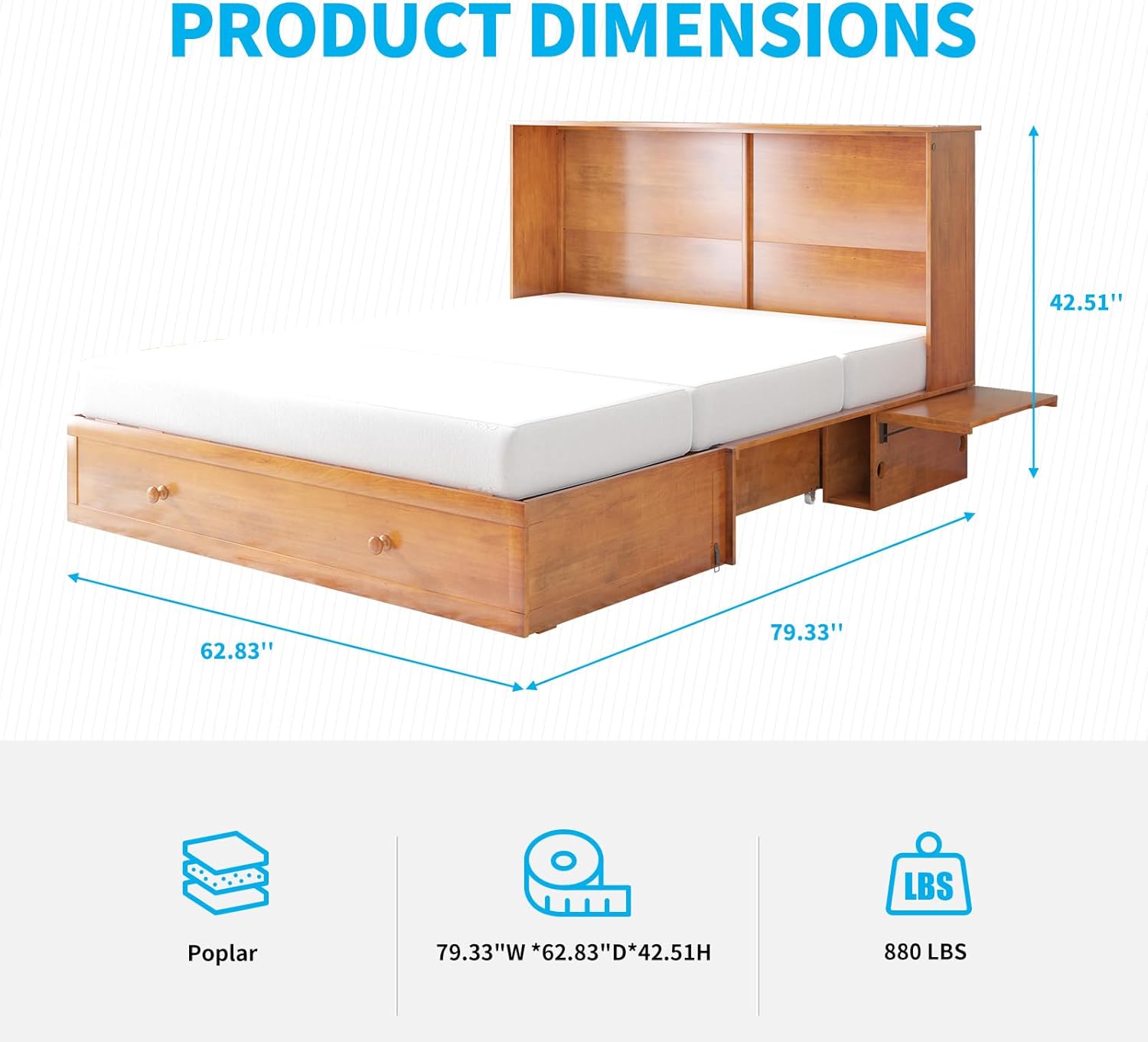 Queen Size Murphy Bed with Foldable Foam Mattress and Storage Drawer M962653