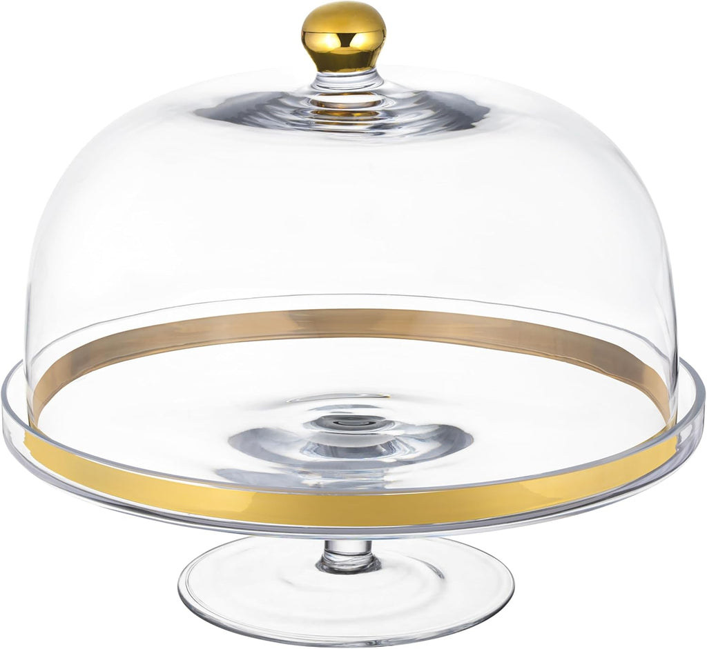 Glass Cake Stand with Dome and Gold Rim F727157