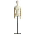 Female Mannequin Dress Form Torso, Display Mannequin Body with Detachable Head, Wooden Hands and Golden Adjustable Height Stand, for Dress Jewelry Display, Beige (Gold)
