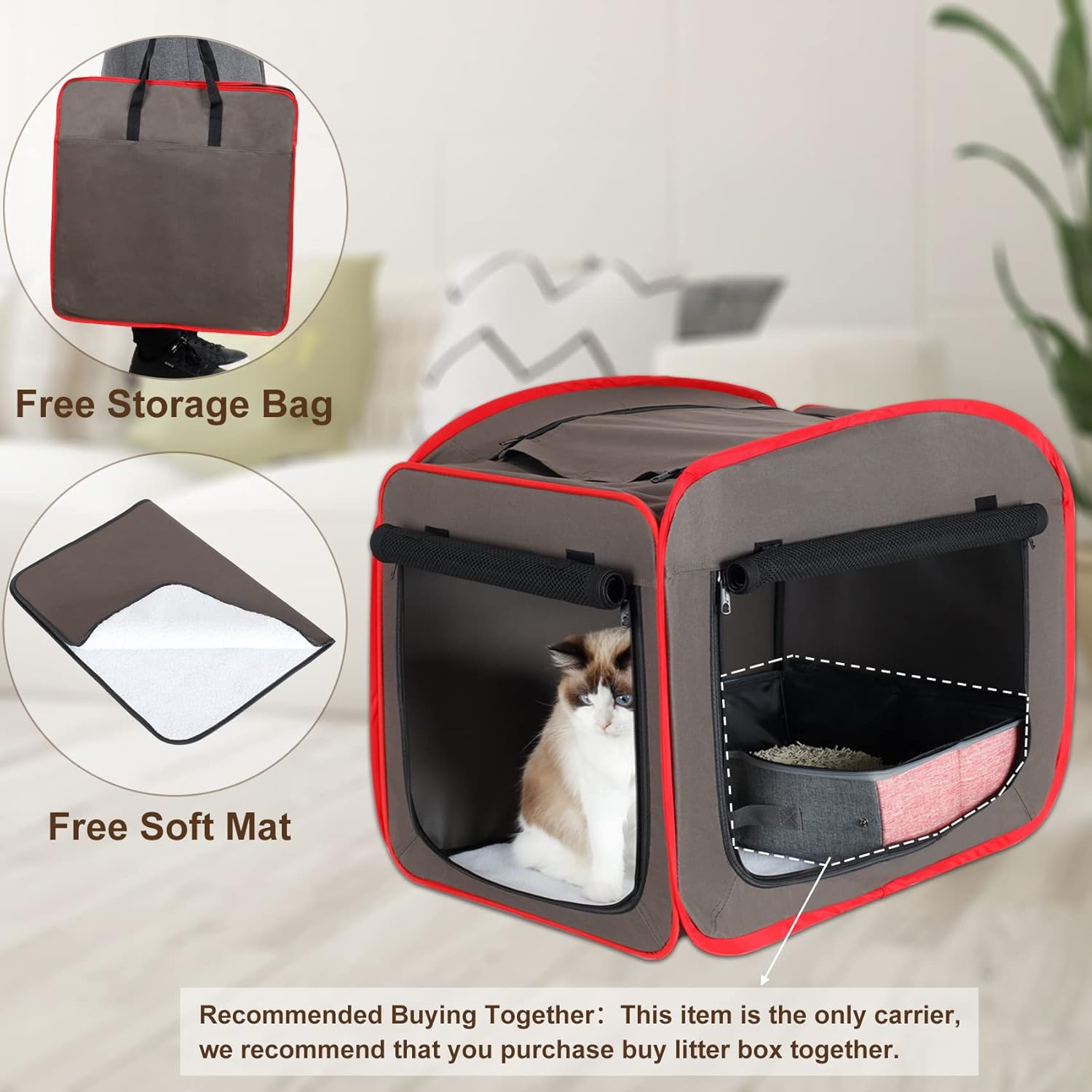 Portable Cat Carrier Collapsible Pet Cage Soft Pop-up Travel Kennel for Large Cats and Puppy T373
