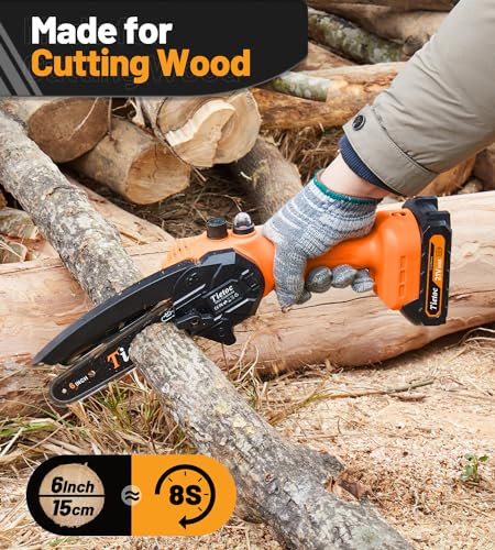 Mini Chainsaw 6 Inch Cordless with 2 Batteries, Portable Electric Chain Saw for Tree Branches and Garden P502