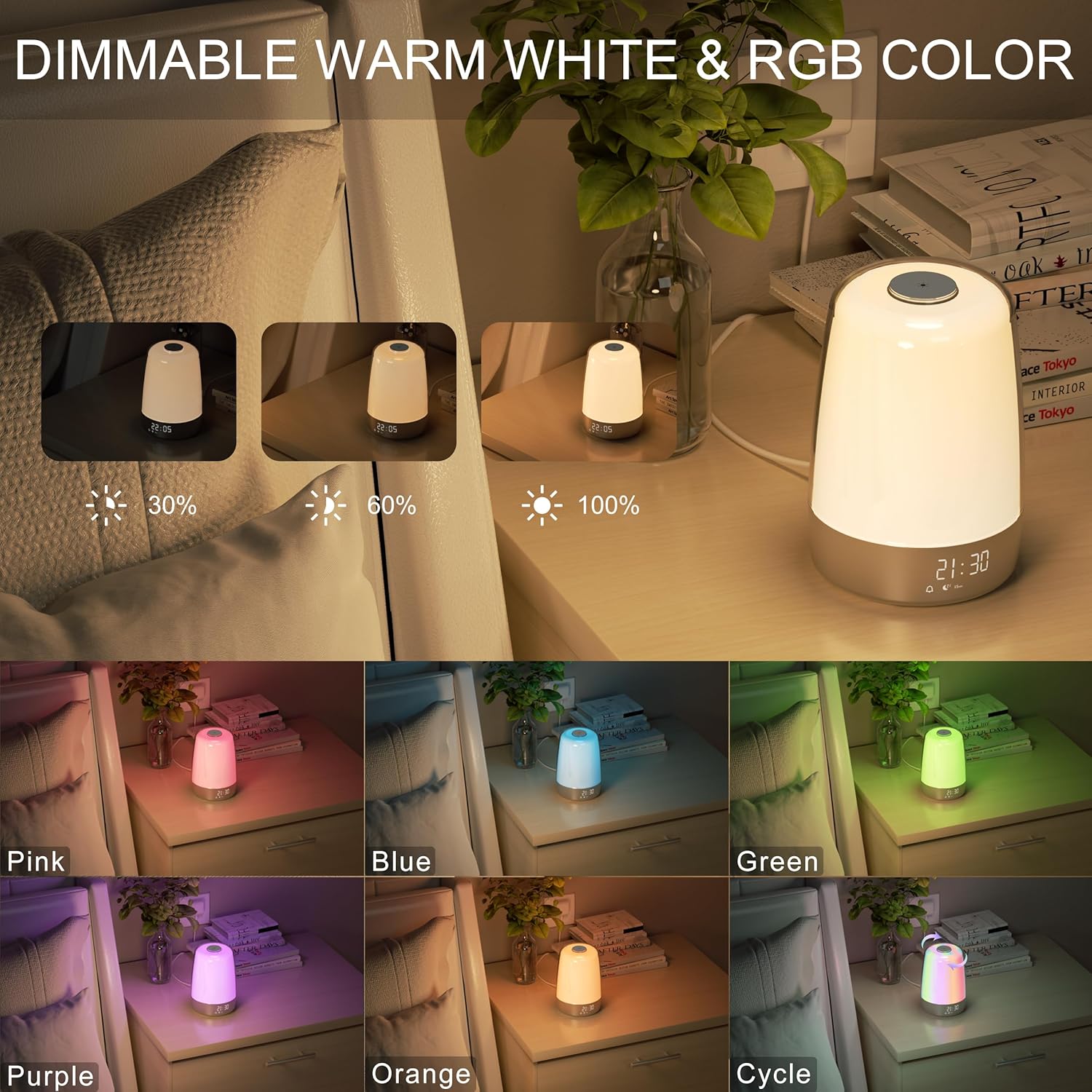 Sunrise Alarm Clock with Dimmable Touch Light and 6 RGB Colors S896051