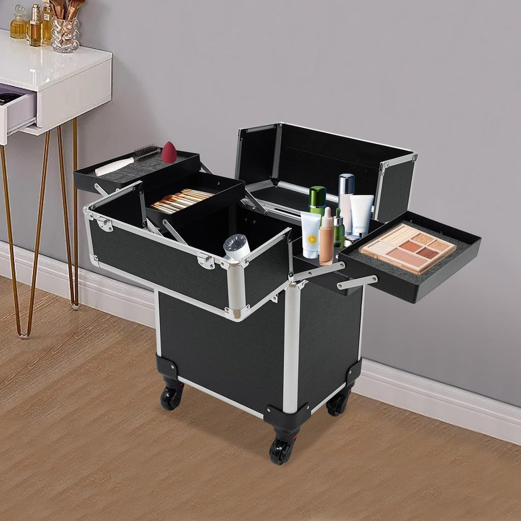 Rolling Makeup Case with 4 Trays and Locks G677493