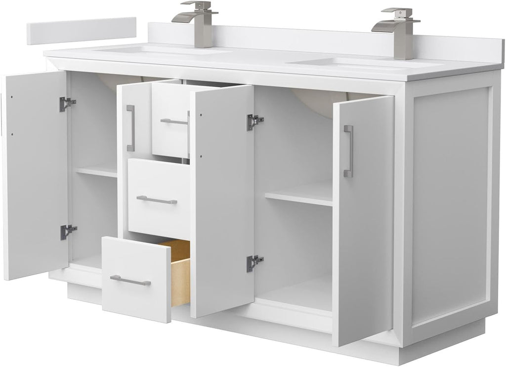 Double Bathroom Vanity in White with Cultured Marble Countertop and Undermount Sink W134