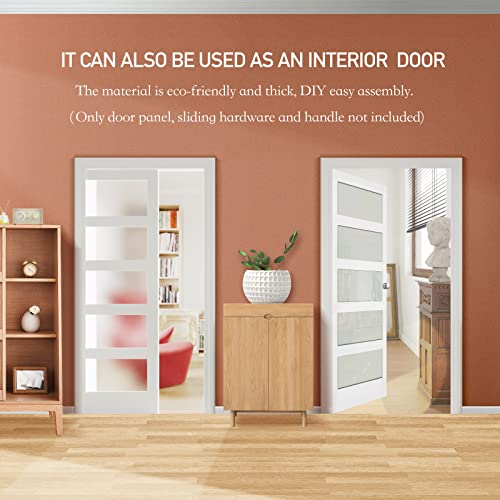 Sliding Pocket Door 60" x 80" with 5 Frosted Glass Panels, White Primed P361