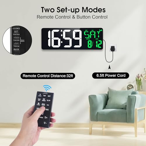 17 Inch Digital Wall Clock with Bluetooth Time Sync and Auto-Dimming X6086