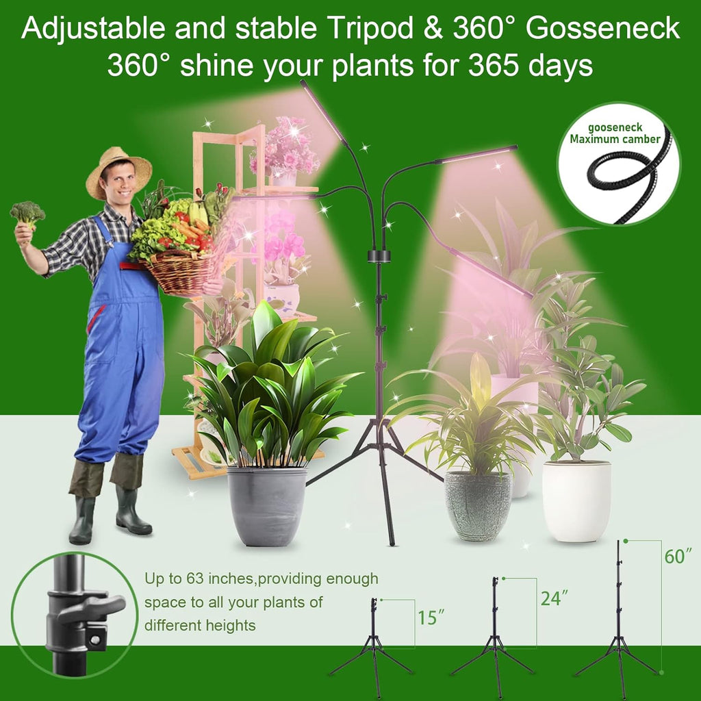 Grow Light for Indoor Plants, Full Spectrum, Adjustable Tripod, 4 Head L9073