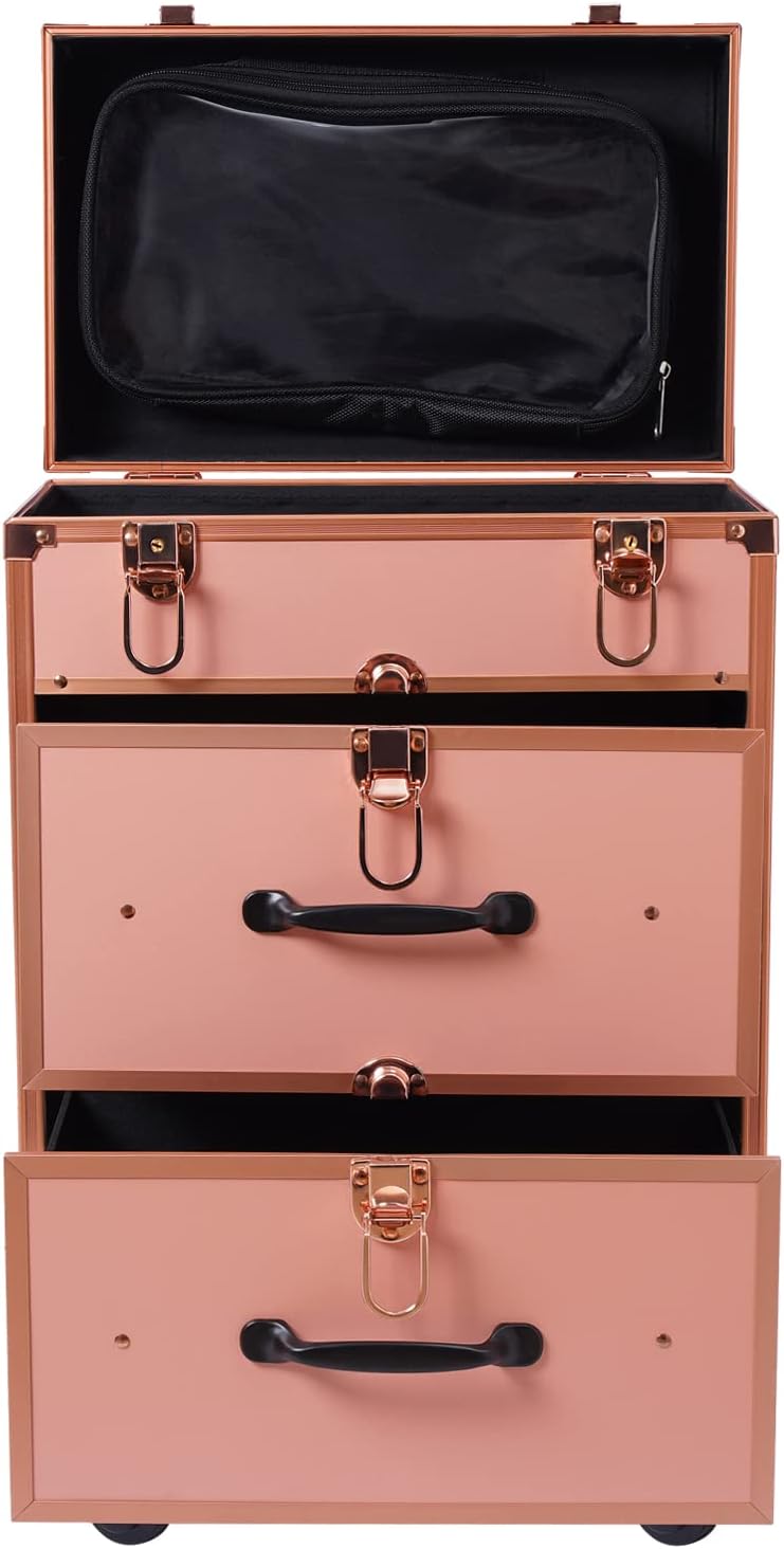 Rolling Makeup Train Case with Reinforced Lock, Portable for Artists Y4280