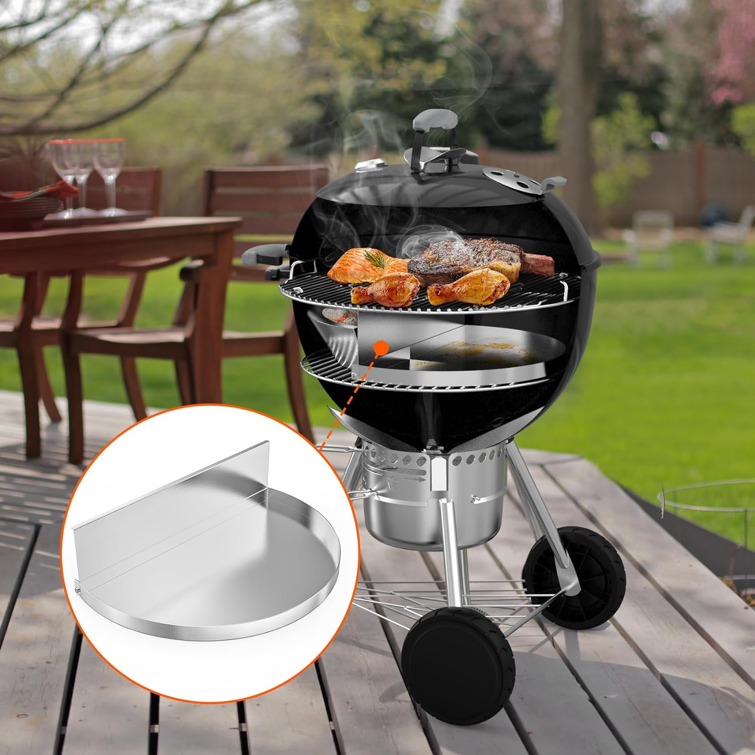 Stainless Steel Detachable Grill Drip Pan for 22" Kettle Grills L653414