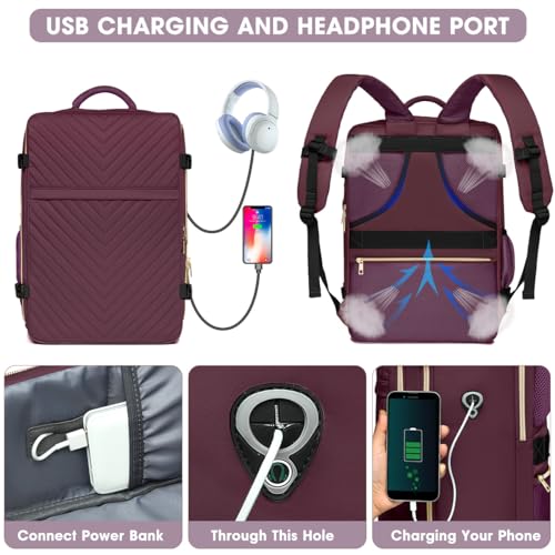 Waterproof Carry On Travel Backpack for Women, Fits 17 Inch Laptop V834