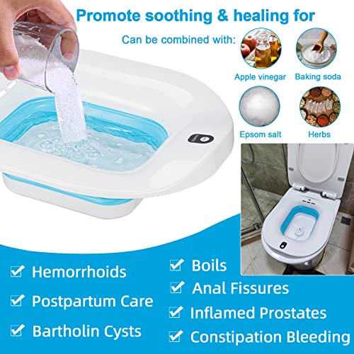 Sitz Bath for Hemorrhoids and Postpartum Care, Collapsible Toilet Seat Tub, Blue T8217