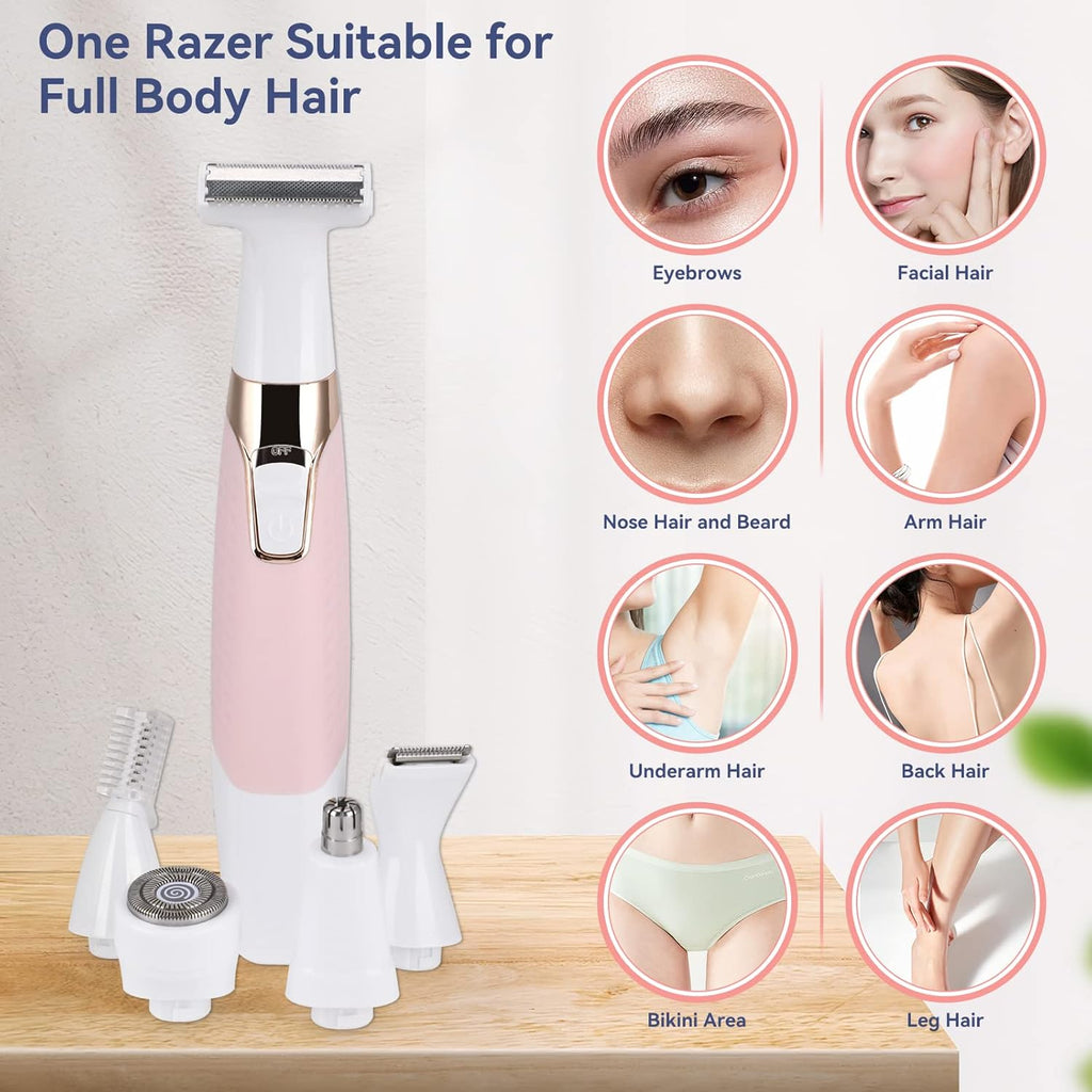 Face Razors for Women, Bikini Trimmer 5 in 1 Wet/Dry Electric Shaver for Face, Nose, Eyebrow, Body Z890