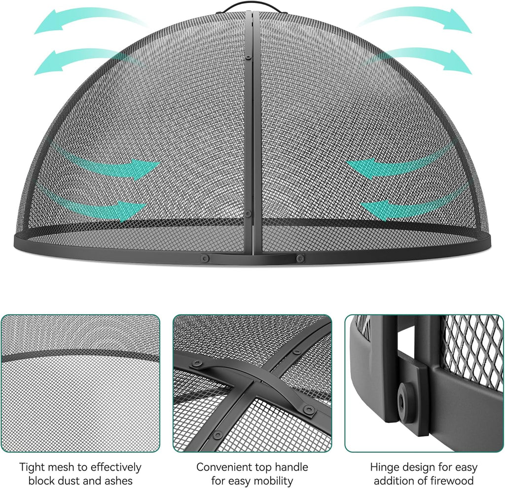 Heavy-Duty Fire Pit Spark Screen with Handle and Poker, for 36-Inch Round Outdoor Fire Pits R412456