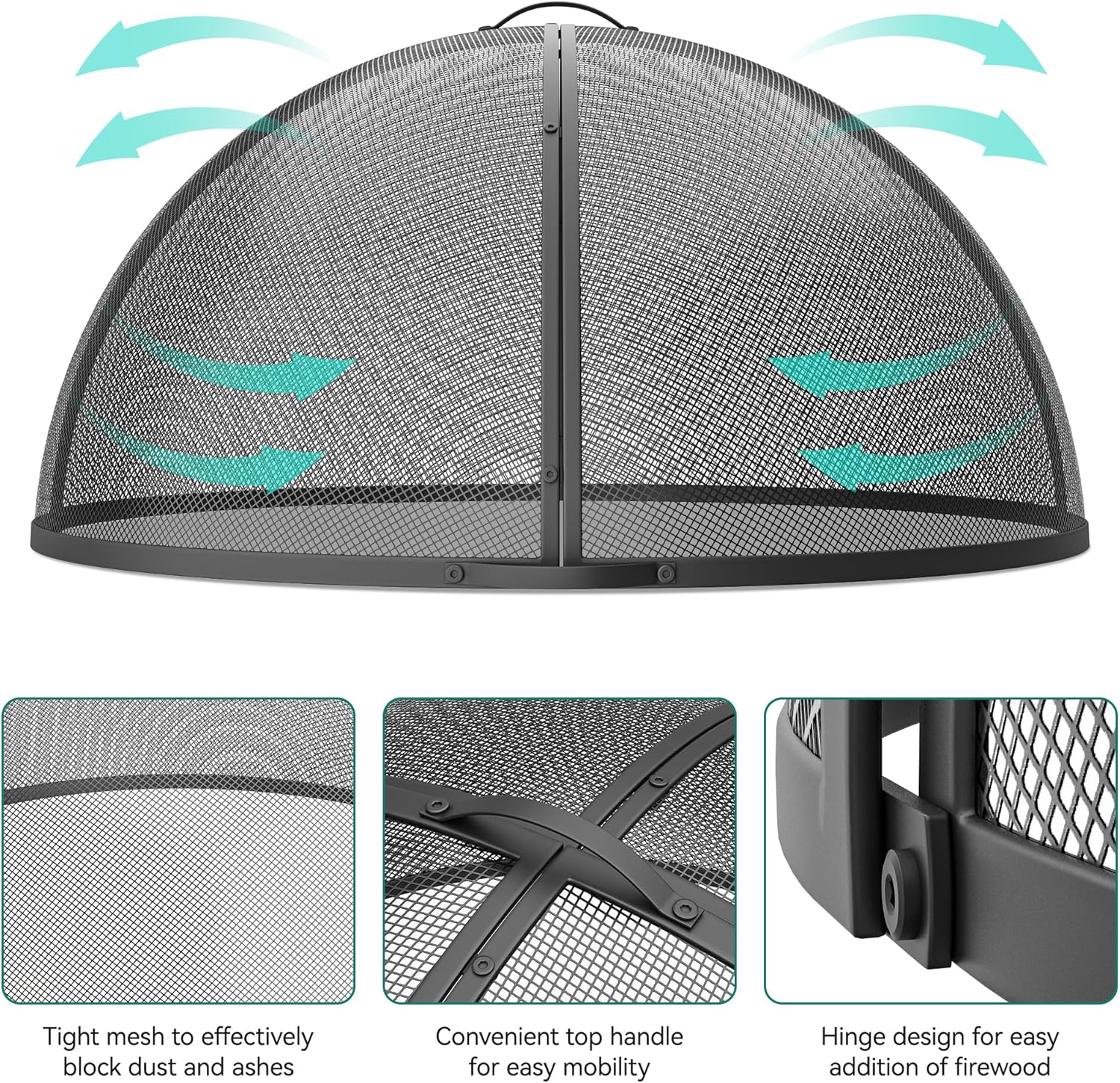 Heavy-Duty Fire Pit Spark Screen with Handle and Poker, for 36-Inch Round Outdoor Fire Pits R412456