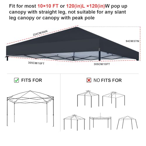 10x10 Canopy Replacement Top, Waterproof Pop Up Tent Roof Cover with Ropes, Silver Coated for Outdoor Patio Camping A107349