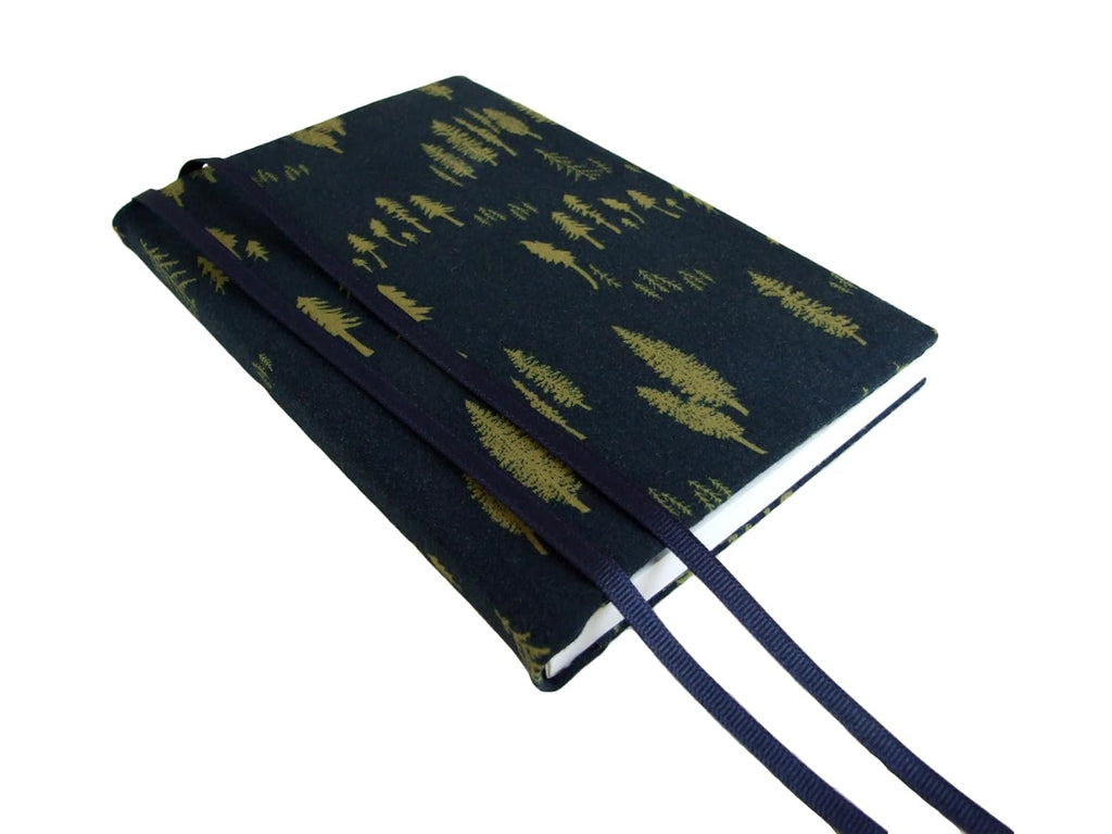 6 Inch Stretch Book Cover for Paperback Novels 6x9 to 5.5x8.5 MIDNIGHT FOREST Navy Fabric Book Cover for Soft Cover Books, Hardcover Novels and Journals, Stretchable (Adults)