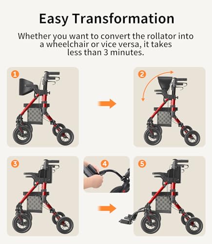 Rollator Walker with Seat, Lightweight Foldable Transport Chair with Brakes W69207