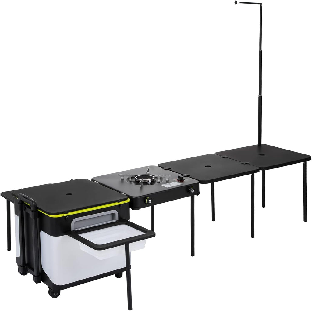 Camping Kitchen Outdoor Cooking Station with Wheels and Windproof Stove S56362